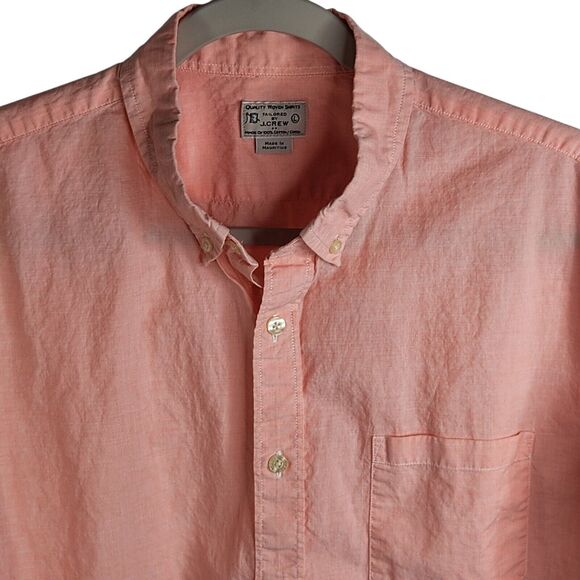 J. Crew Mens Size Large Quality Woven Cotton Button Down Shirt Peach Long Sleeve - Picture 2 of 7